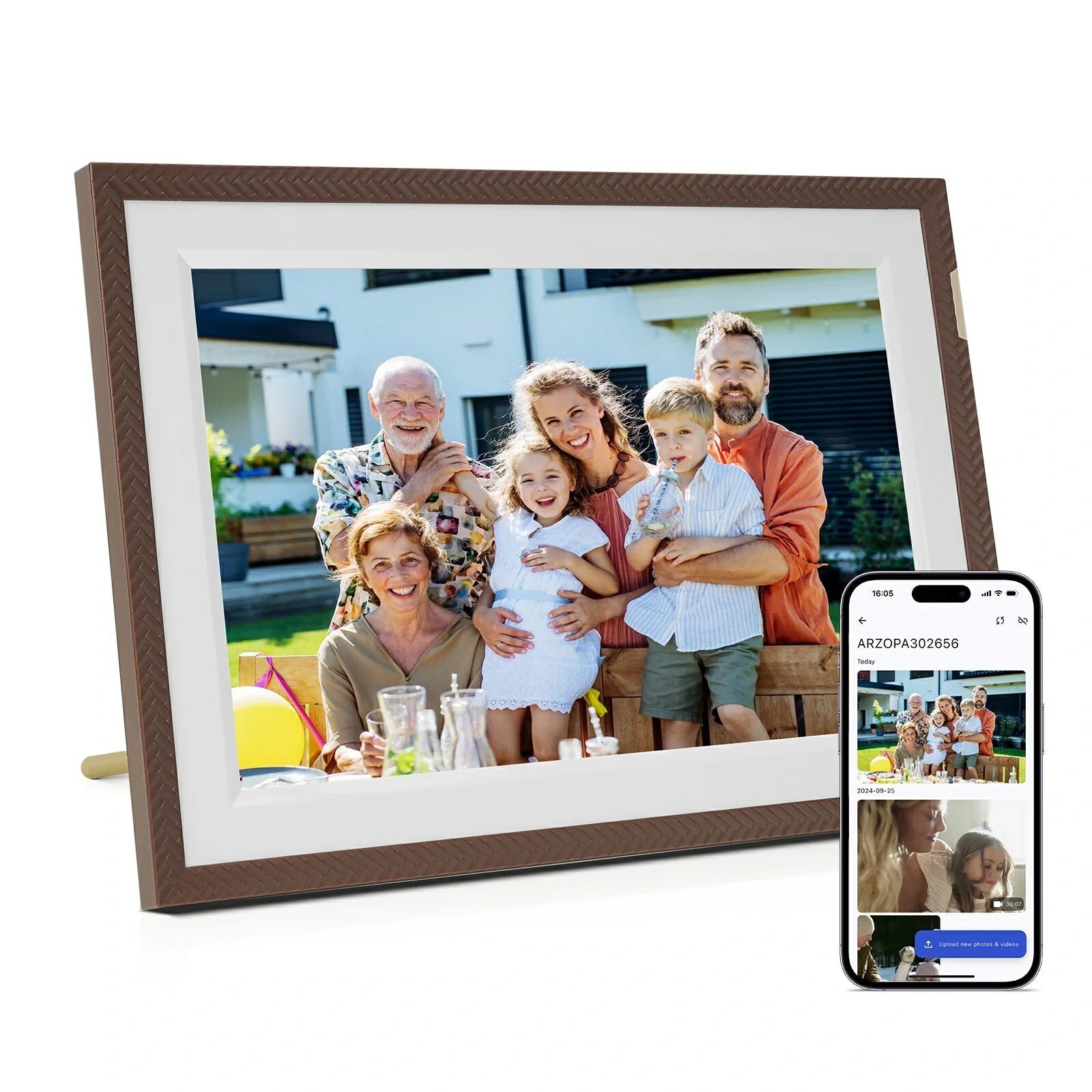 ARZOPA D10 10,1" Wi-Fi digitális képkeret, IPS érintőképernyő, 32 GB, barna – kép 1