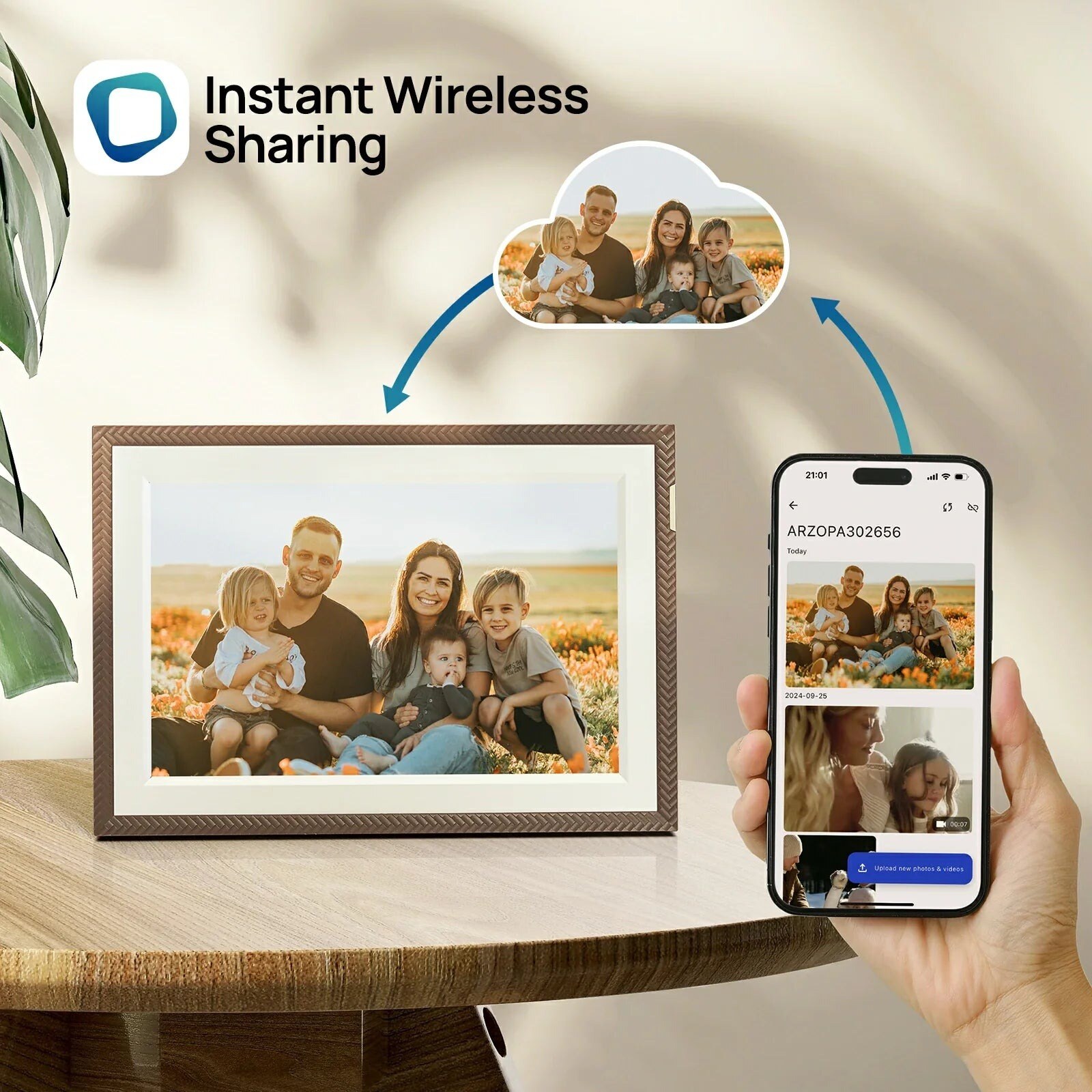 ARZOPA D10 10,1" Wi-Fi digitális képkeret, IPS érintőképernyő, 32 GB, barna – kép 2