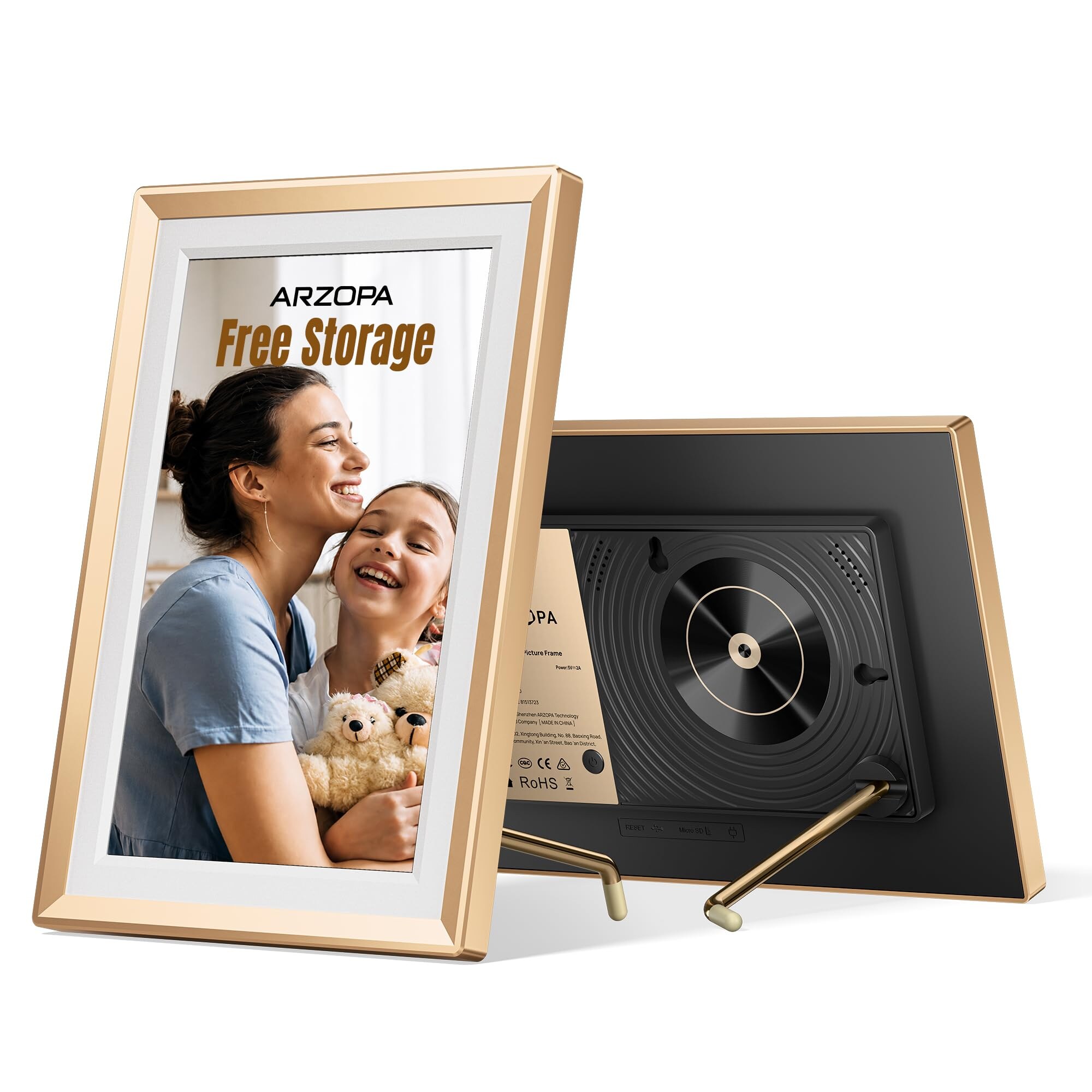 ARZOPA D10 10,1" Wi-Fi digitális képkeret, IPS érintőképernyő, 32 GB, pezsgőarany – kép 1