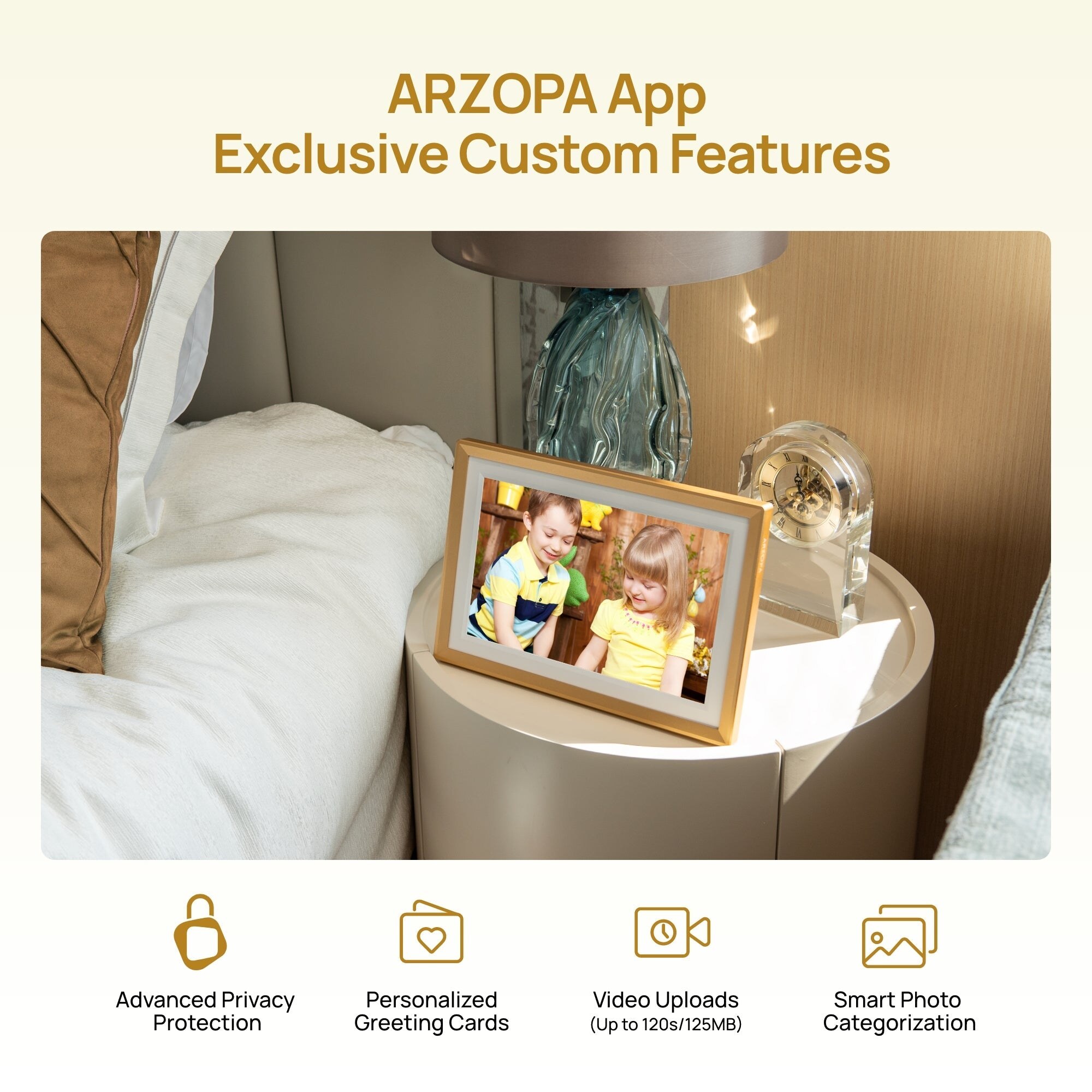 ARZOPA D10 10,1" Wi-Fi digitális képkeret, IPS érintőképernyő, 32 GB, pezsgőarany – kép 5
