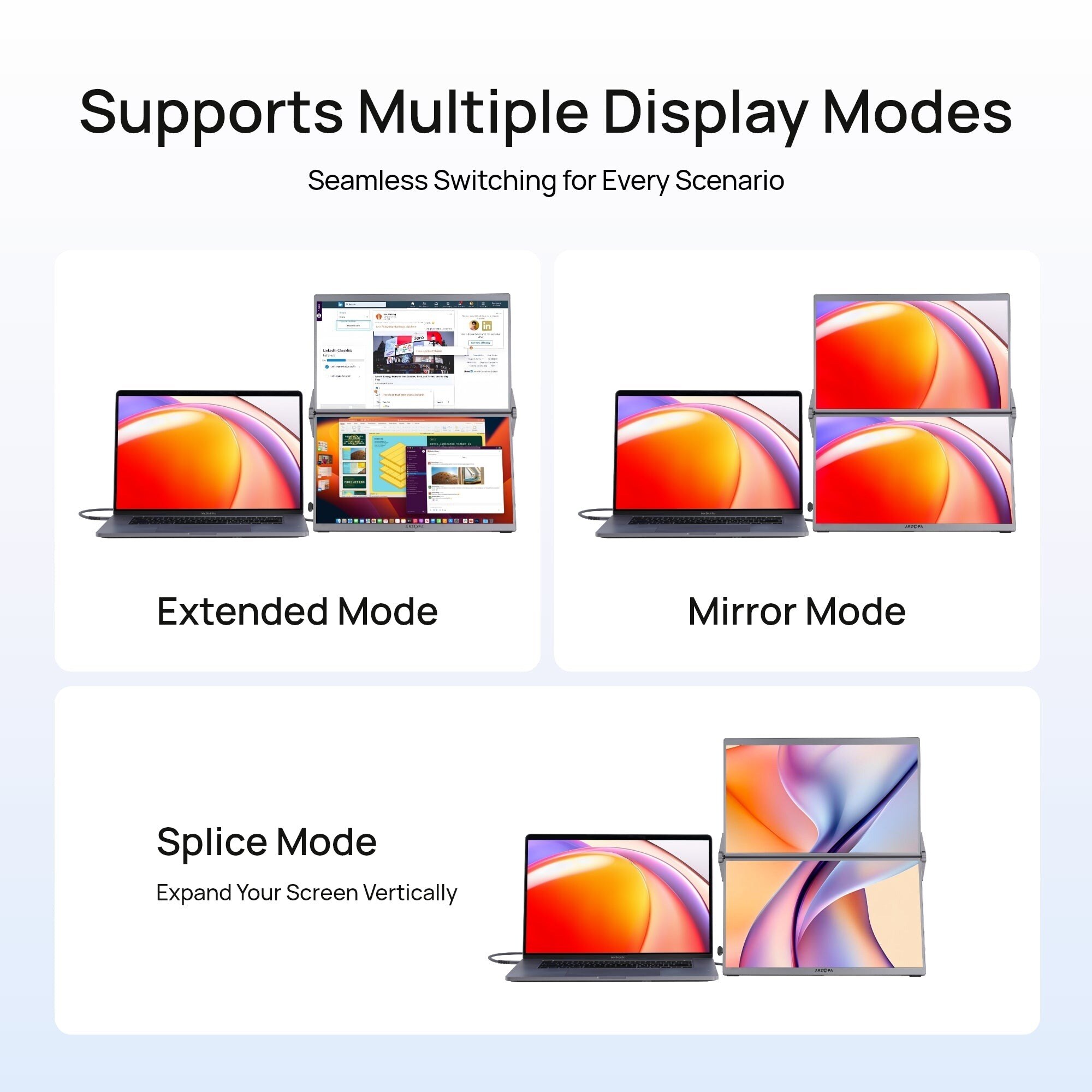 ARZOPA E1 2×15,6" Full HD kétképernyős hordozható monitor, szürke – kép 3