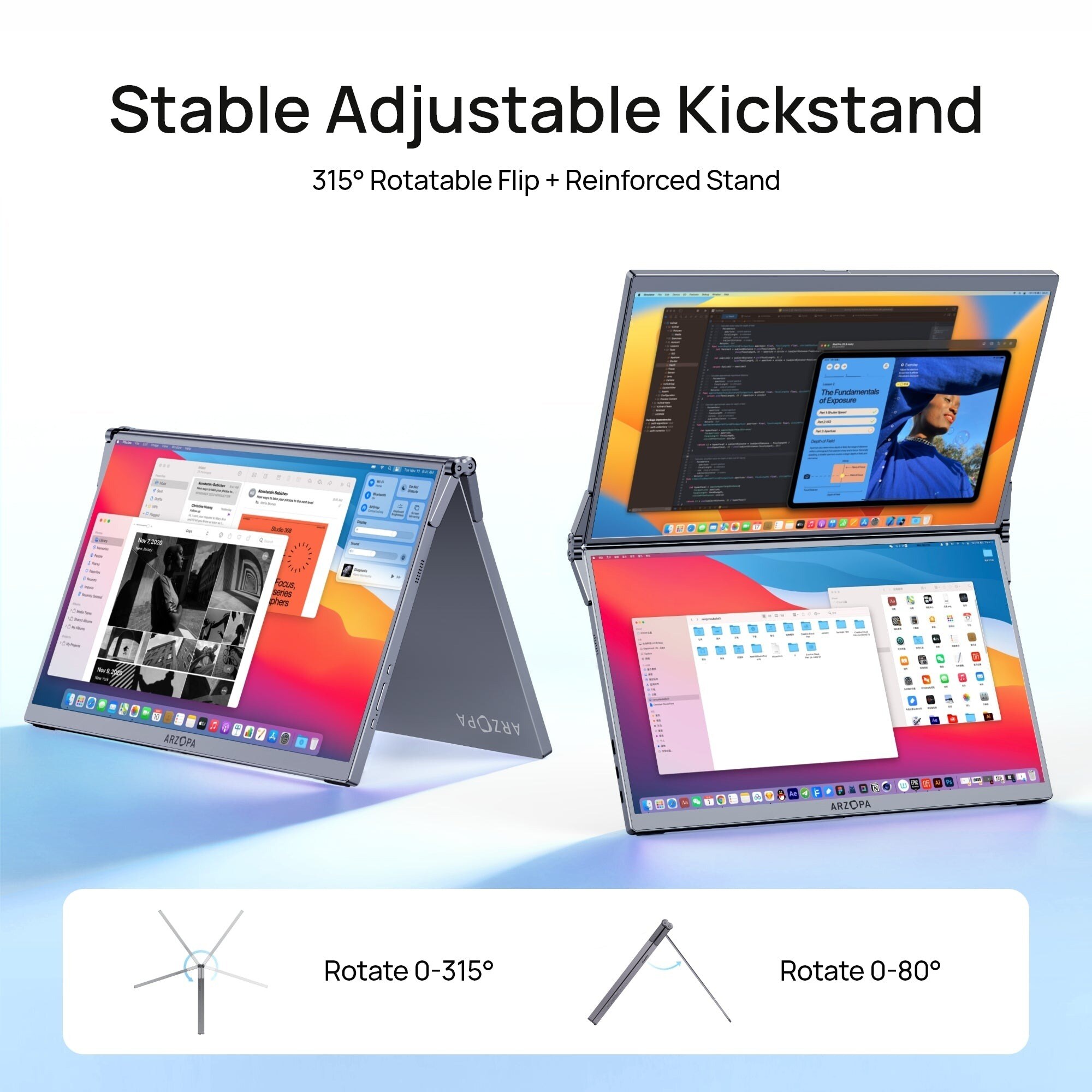 ARZOPA E1 2×15,6" Full HD kétképernyős hordozható monitor, szürke – kép 4