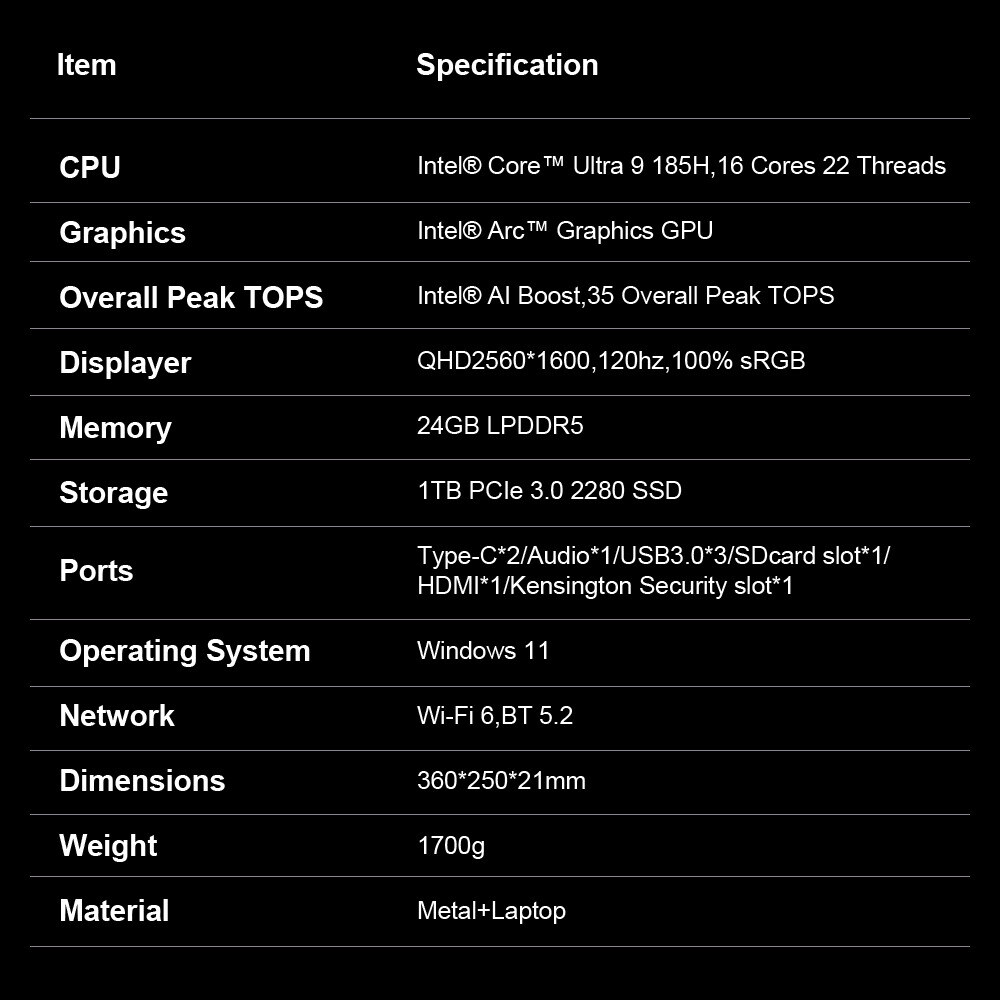 Ninkear U9 Pro 16" Core Ultra 9 185H laptop – kép 4