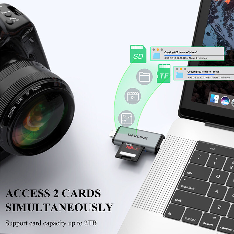 Wavlink CR3002 USB-A/USB-C kártyaolvasó, SD + microSD, USB 3.0, alumínium – kép 2