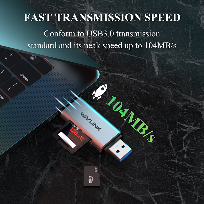 Wavlink CR3002 USB-A/USB-C kártyaolvasó, SD + microSD, USB 3.0, alumínium – kép 3