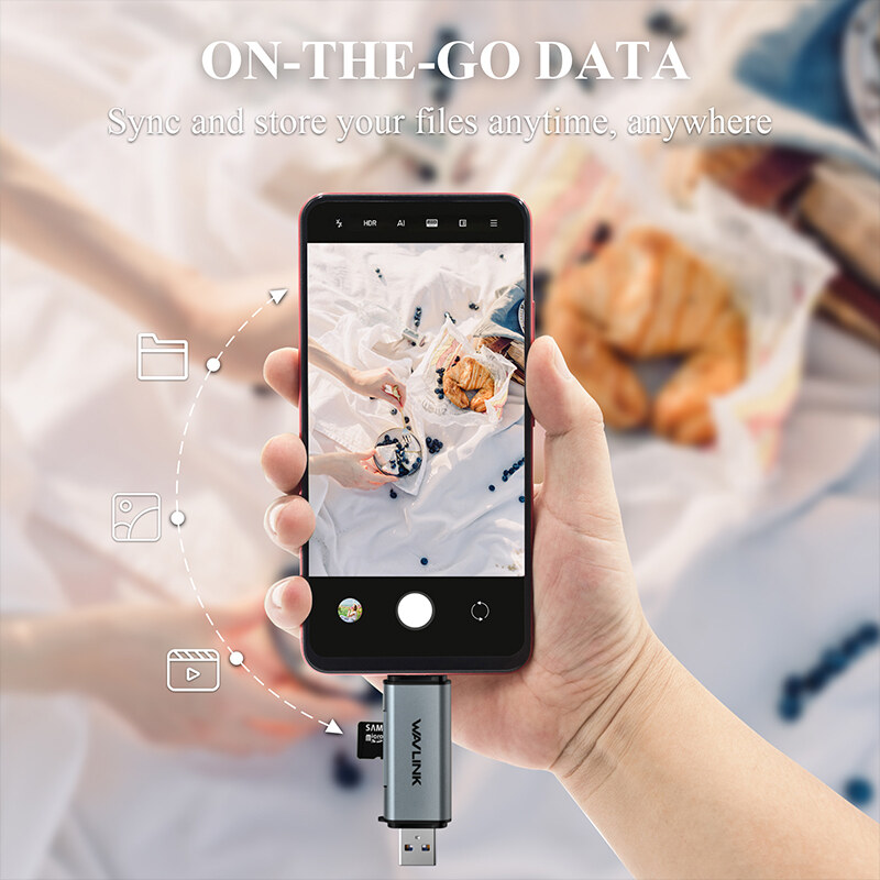 Wavlink CR3002 USB-A/USB-C kártyaolvasó, SD + microSD, USB 3.0, alumínium – kép 4
