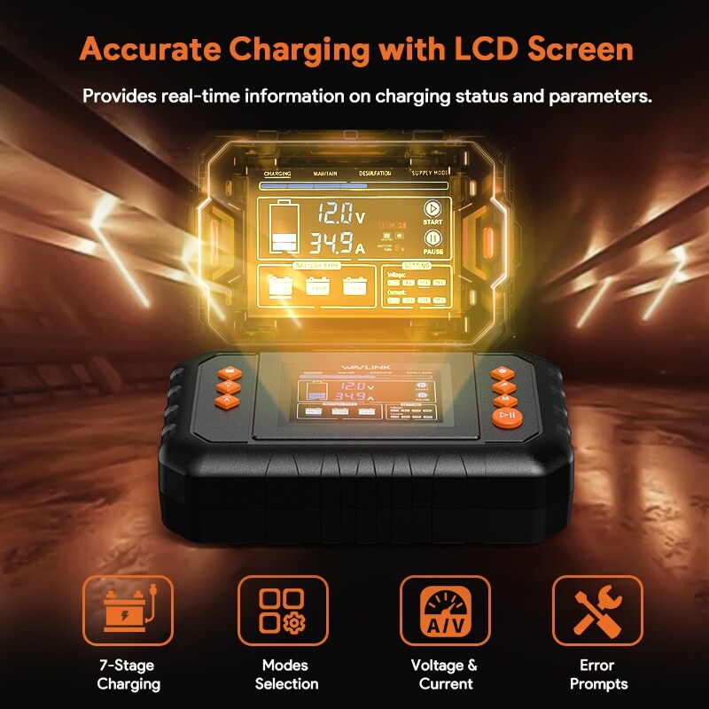 Wavlink GS450C 450 W intelligens akkumulátortöltő, max. 35 A, LCD kijelző – kép 3