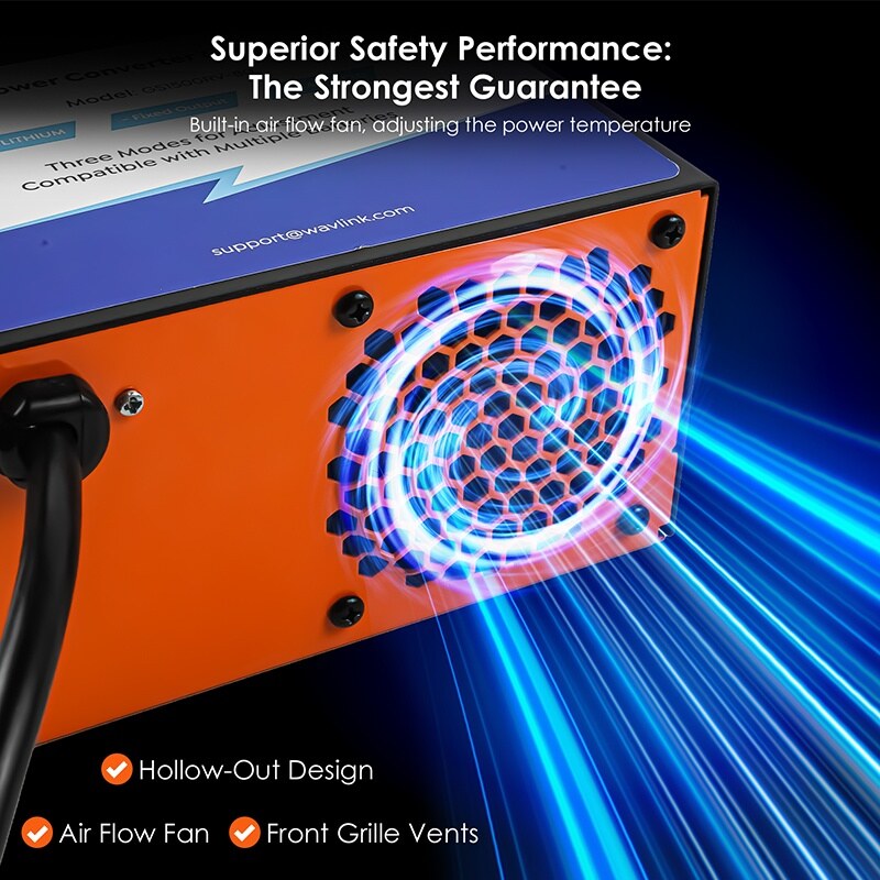 Wavlink GS800RV-55 800 W lakóautó akkumulátortöltő és tápegység, 55 A, 12 V – kép 2