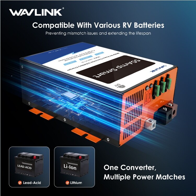Wavlink GS800RV-55 800 W lakóautó akkumulátortöltő és tápegység, 55 A, 12 V – kép 3
