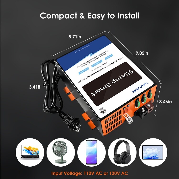 Wavlink GS800RV-55 800 W lakóautó akkumulátortöltő és tápegység, 55 A, 12 V – kép 4