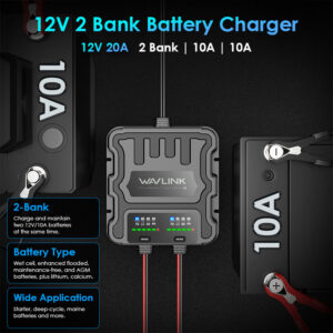 Wavlink ICM10D 2 csatornás tengeri akkumulátortöltő, 10 A/csatorna, IP68