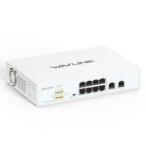Wavlink NW0820GP 10 portos gigabites PoE+ switch, 8 PoE+ port, 120 W, rackbe szerelhető