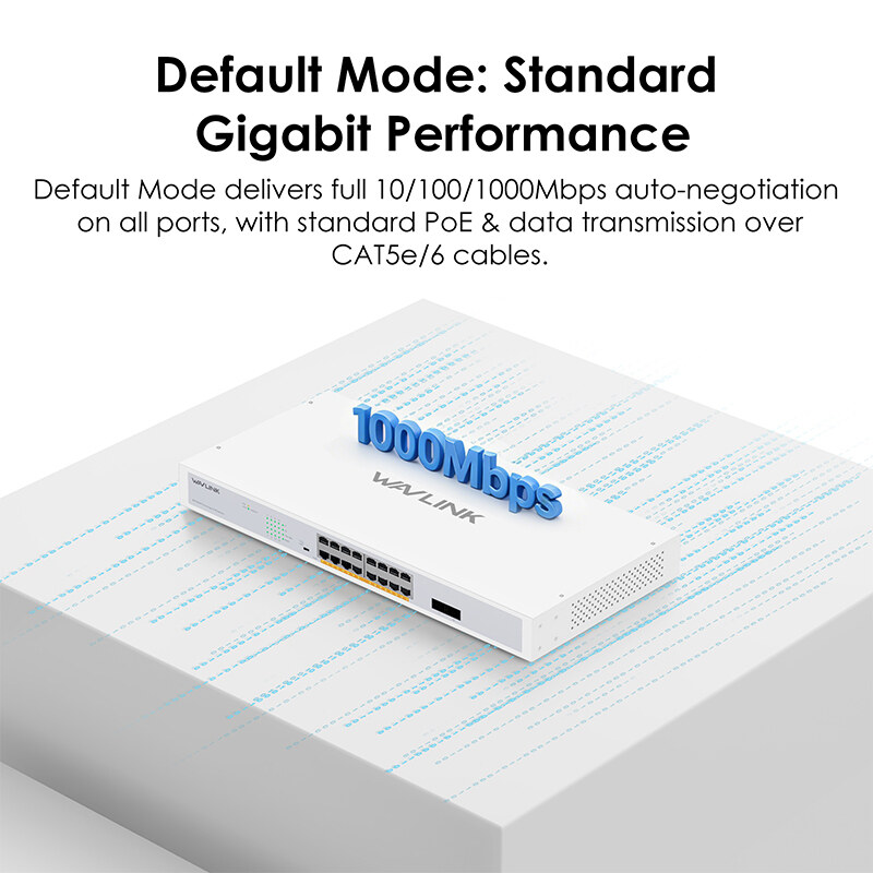 Wavlink NW1602GP 18 portos Gigabit PoE+ switch, 16 PoE port, 250 W, rackbe szerelhető – kép 4
