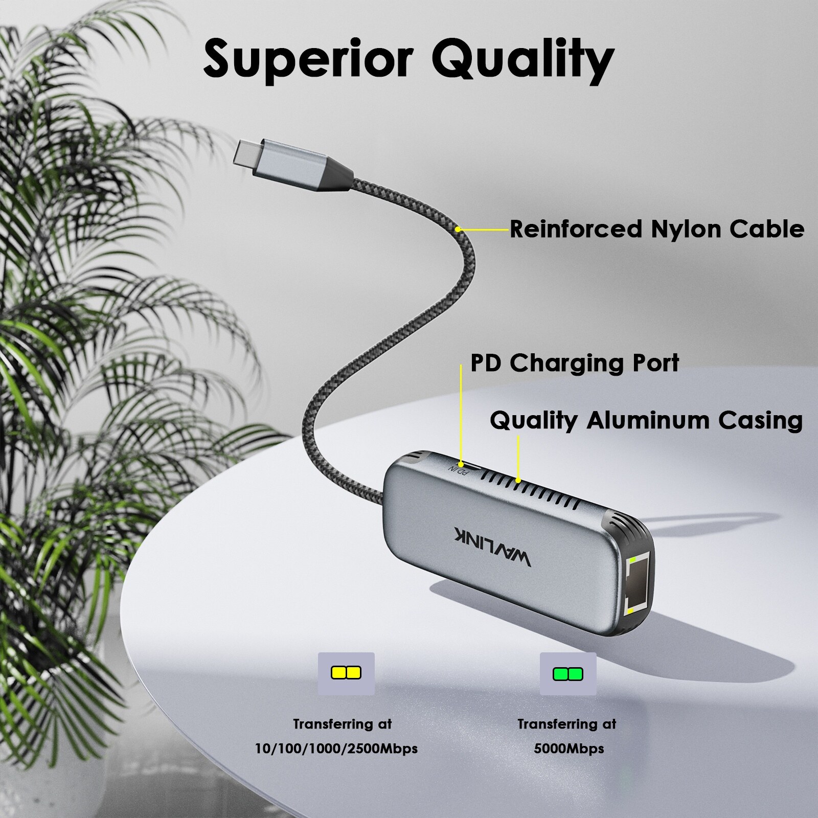 Wavlink NWU340GD USB-C 5 Gbit/s Ethernet adapter, 95 W PD-töltéssel – kép 2