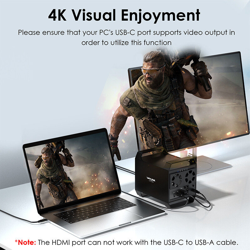 Wavlink RapidFire H4 négyhelyes 3,5" SATA HDD ház, USB-C 10 Gbps, HDMI – kép 4