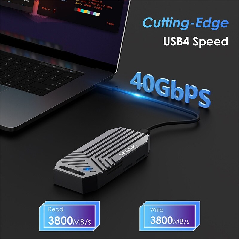 Wavlink RapidFire U41F USB4 M.2 NVMe SSD ház, 40 Gbps, alumínium – kép 1