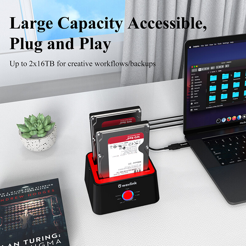 Wavlink ST334UA USB 3.0 kétfiókos HDD/SSD dokkoló, offline klónozás, piros – kép 3
