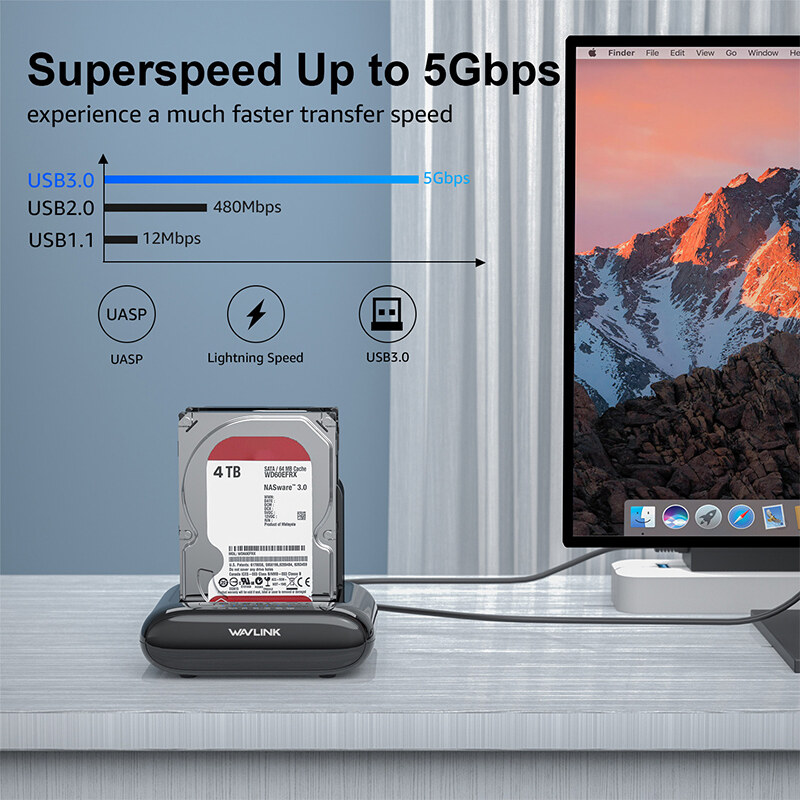 Wavlink ST341UA USB 3.0 kétpozíciós HDD/SSD dokkoló, offline klón, OTG, fekete/piros – kép 3