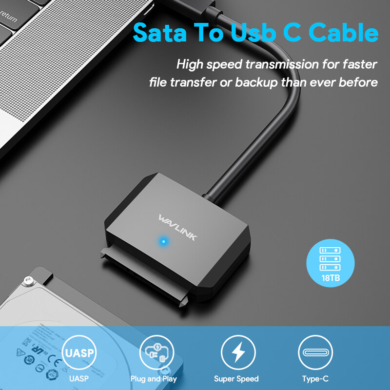 Wavlink ST345CP USB-C – SATA III átalakító kábel, 2,5"/3,5", tápegységgel – kép 1