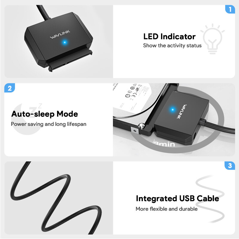 Wavlink ST345CP USB-C – SATA III átalakító kábel, 2,5"/3,5", tápegységgel – kép 2