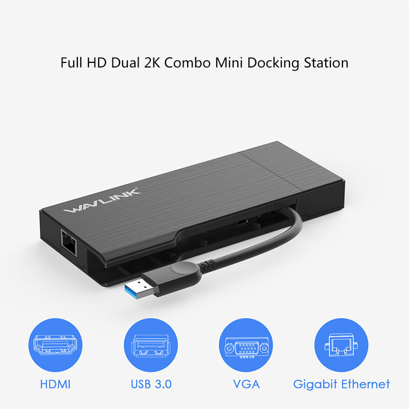Wavlink UG39DH2 USB 3.0 mini dokkoló, HDMI + VGA, Gigabit LAN – kép 1