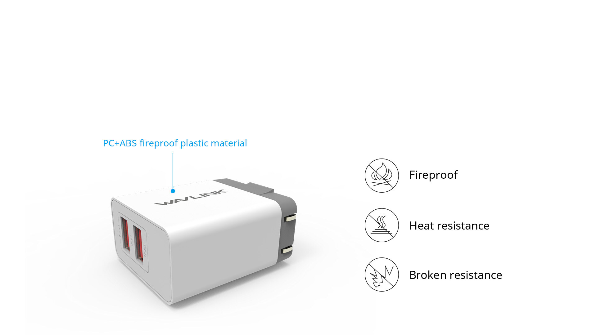 Wavlink UH1022P 2 portos usb fali töltő, max. 12 W – kép 2