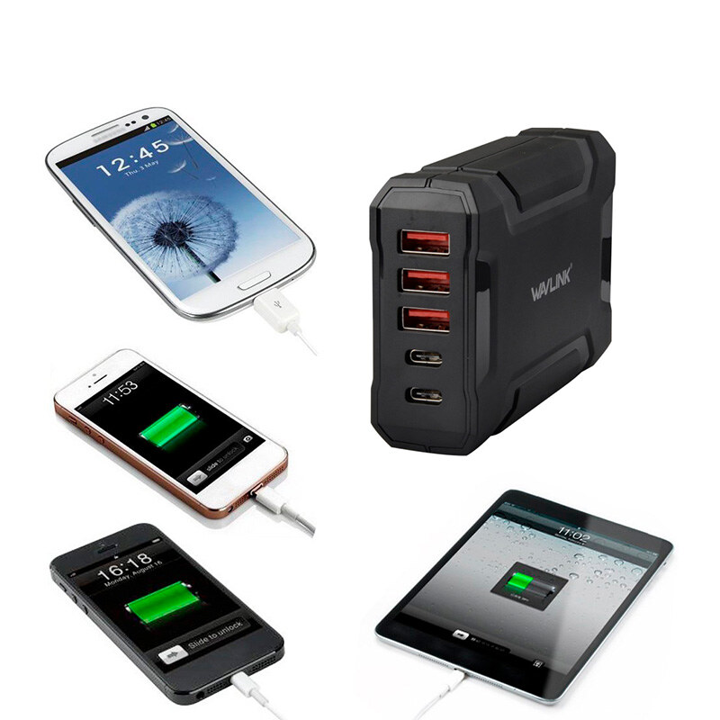 Wavlink UH1052PC2 5 portos usb töltőállomás, 45 W, 3 USB-A + 2 USB-C – kép 1