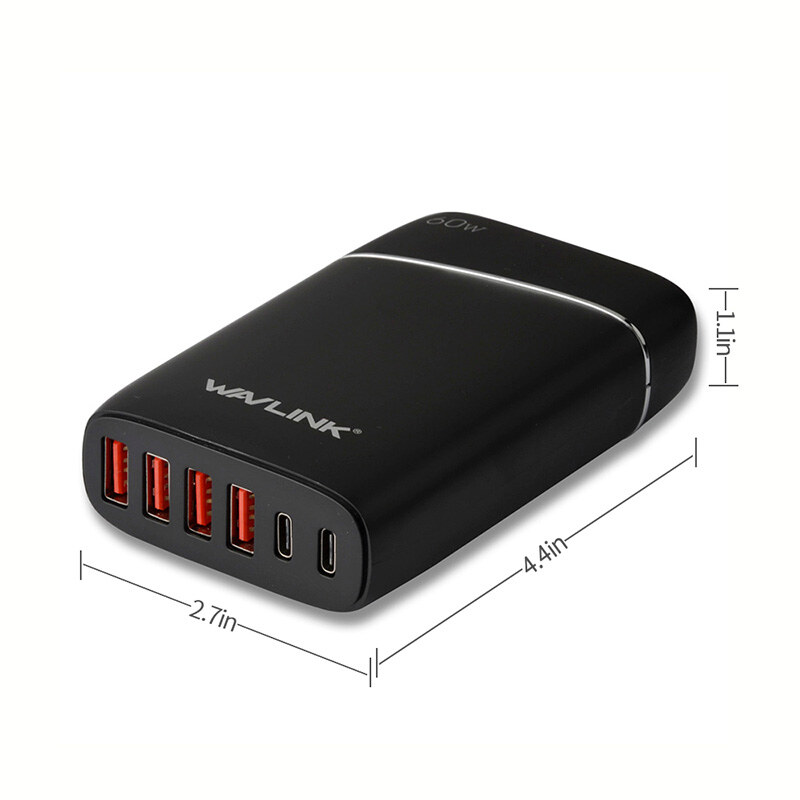 Wavlink UH1061PC2 6 portos usb töltőállomás, 60 W, 4 USB-A + 2 USB-C – kép 4
