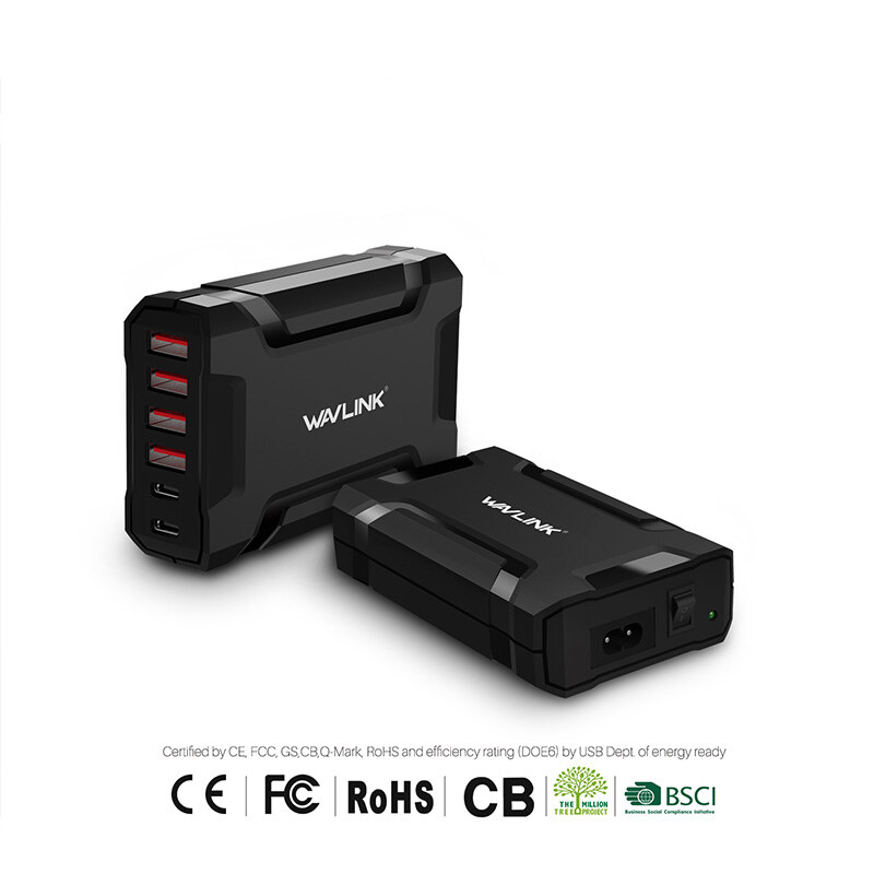 Wavlink UH1062PC2 6 portos usb töltőállomás, 60 W, 4 USB-A + 2 USB-C – kép 1