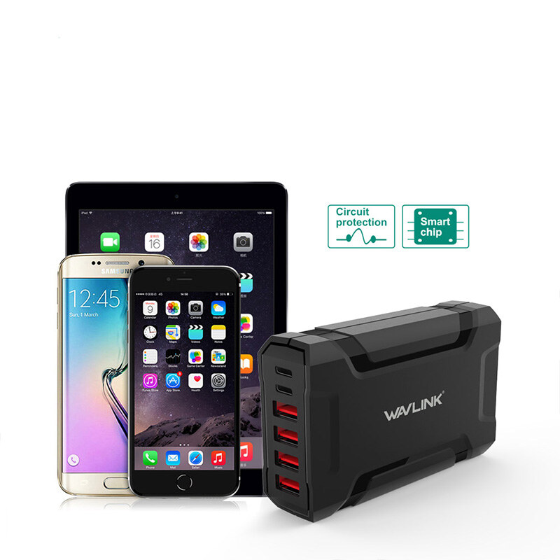 Wavlink UH1062PC2 6 portos usb töltőállomás, 60 W, 4 USB-A + 2 USB-C – kép 3