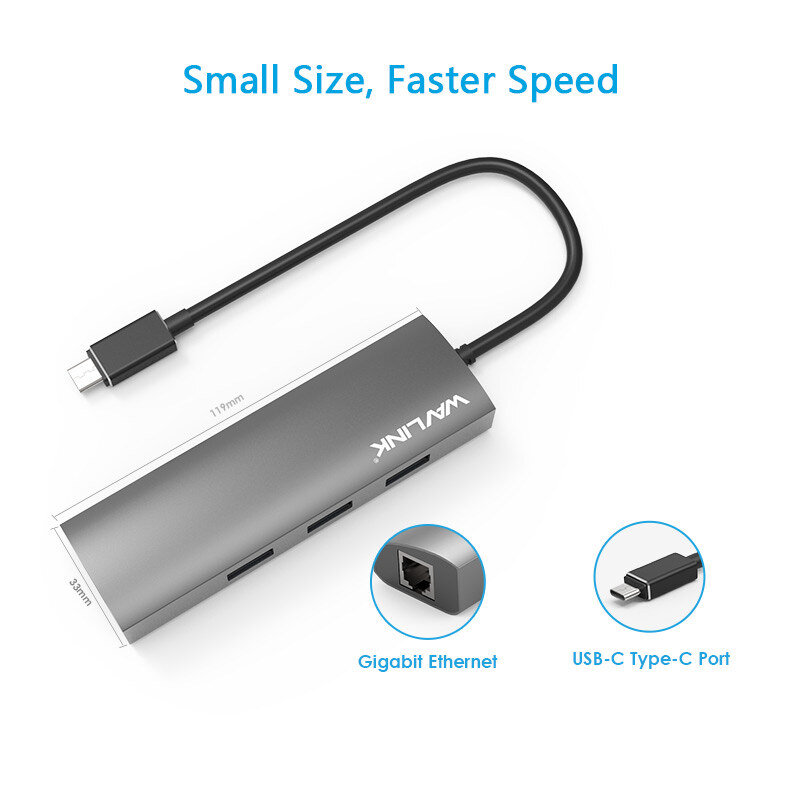 Wavlink UH3031GC USB-C hub, 3 USB-A + Gigabit Ethernet, alumínium – kép 2
