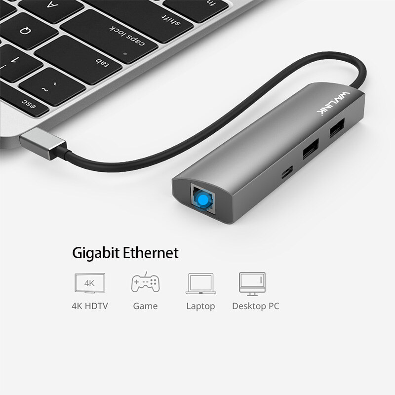 Wavlink UH3031GC1 USB-C hub, 2 USB-A + USB-C + Gigabit Ethernet, alumínium – kép 3
