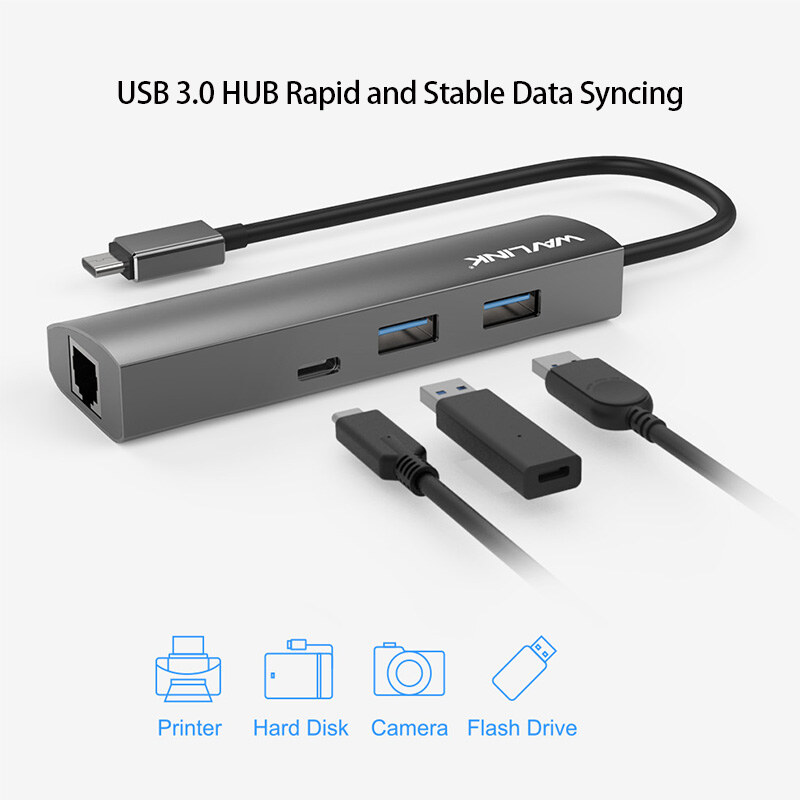 Wavlink UH3031GC1 USB-C hub, 2 USB-A + USB-C + Gigabit Ethernet, alumínium – kép 4