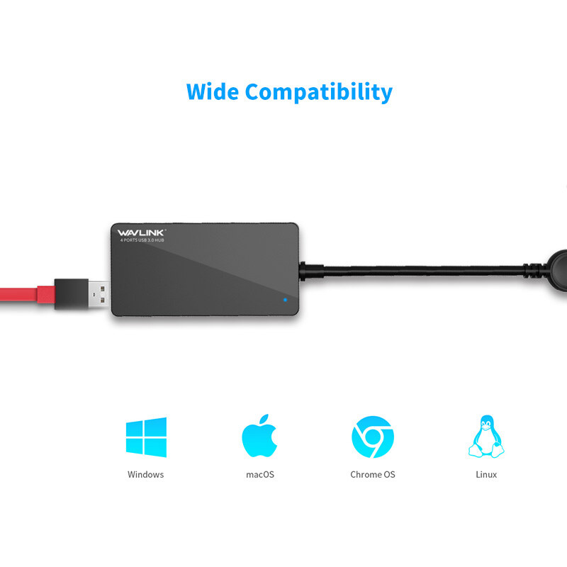 Wavlink UH30412 USB 3.0 hub, 4 portos, ultrakompakt, fekete – kép 2