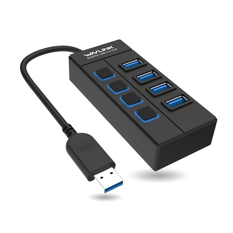 Wavlink UH30414 USB 3.0 hub, 4 portos, portonkénti kapcsolóval, fekete – kép 1