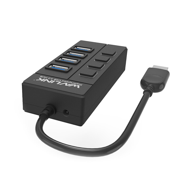 Wavlink UH30414 USB 3.0 hub, 4 portos, portonkénti kapcsolóval, fekete – kép 2