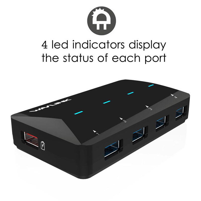 Wavlink UH3042P1 USB 3.0 hub, 4 portos, gyorstöltő porttal, 12 V tápegységgel – kép 1