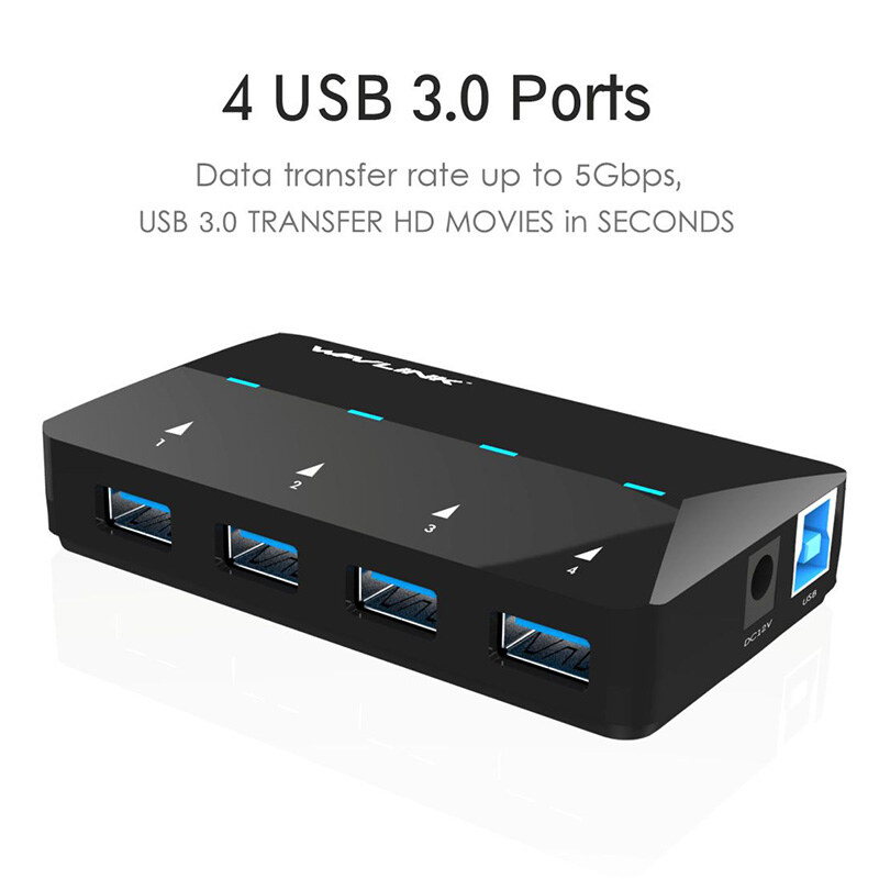 Wavlink UH3042P1 USB 3.0 hub, 4 portos, gyorstöltő porttal, 12 V tápegységgel – kép 2