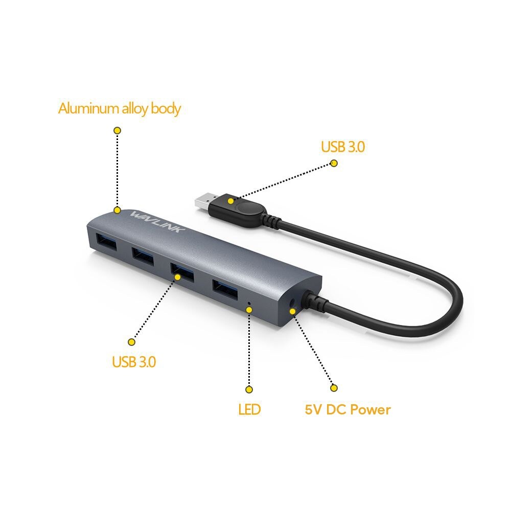 Wavlink UH3047 USB 3.0 hub, 4 portos, alumínium – kép 2