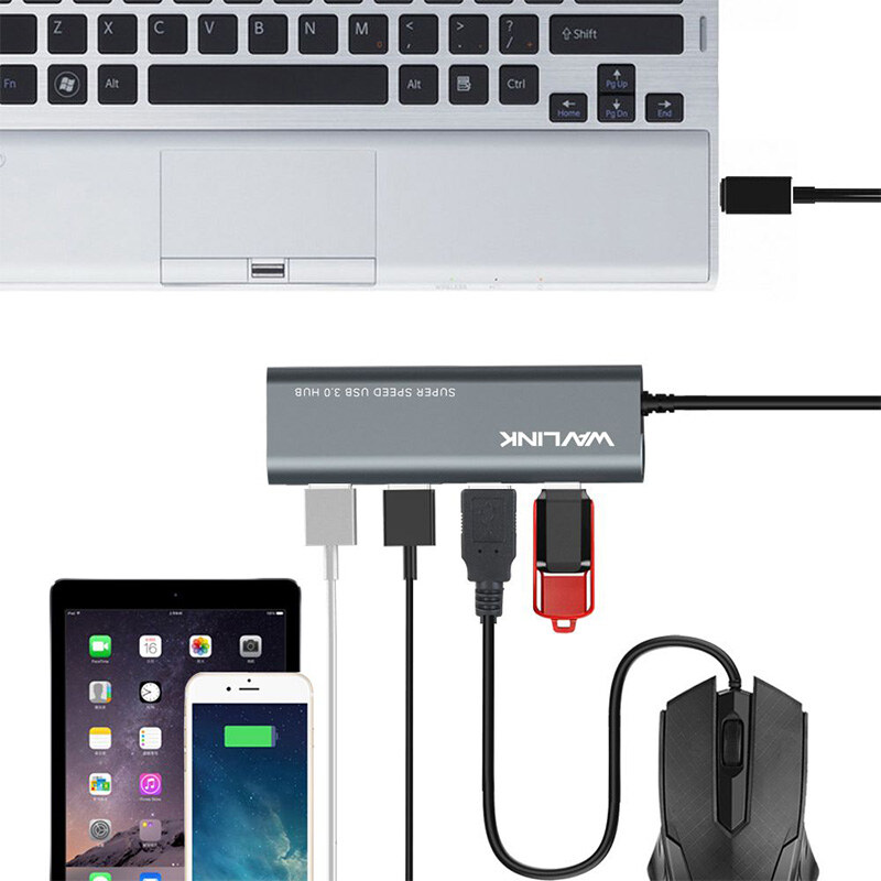 Wavlink UH3047C USB-C hub, 4 x USB 3.0, alumínium, szürke – kép 3