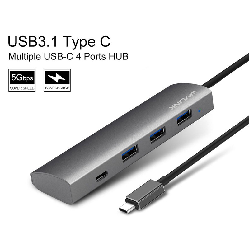 Wavlink UH3047C1 USB 3.0 hub, 3 x USB-A + USB-C, alumínium, ezüst – kép 1