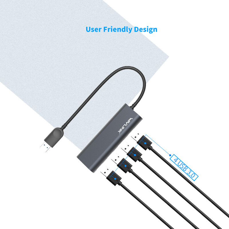 Wavlink UH3048 USB 3.0 hub, 4 portos, alumínium, ezüst – kép 1