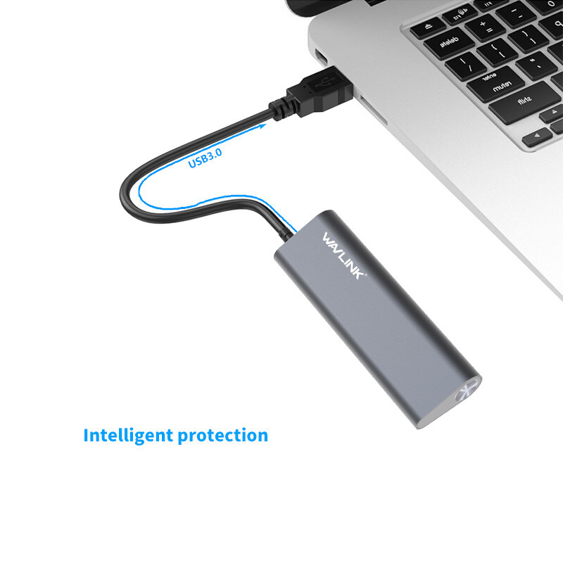 Wavlink UH3048 USB 3.0 hub, 4 portos, alumínium, ezüst – kép 4