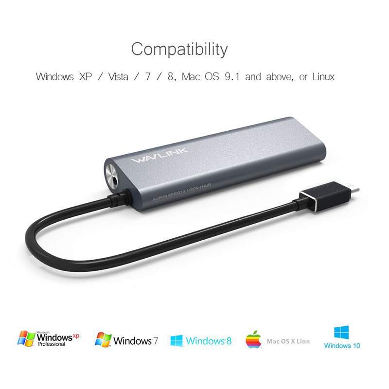Wavlink UH3048C USB-C hub, 4 x USB 3.0, alumínium, ezüst – kép 1