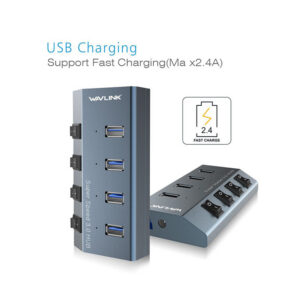 Wavlink UH3049 USB 3.0 hub, 4 portos, gyorstöltéssel, portkapcsolókkal, alumínium