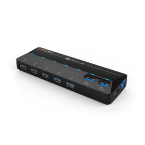 Wavlink UH3073D USB 3.0 hub, 7 portos, 2 gyorstöltő porttal, fekete