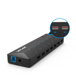 Wavlink UH3073P2 USB 3.0 hub, 10 portos, 2 gyorstöltő porttal, 12 V tápegységgel