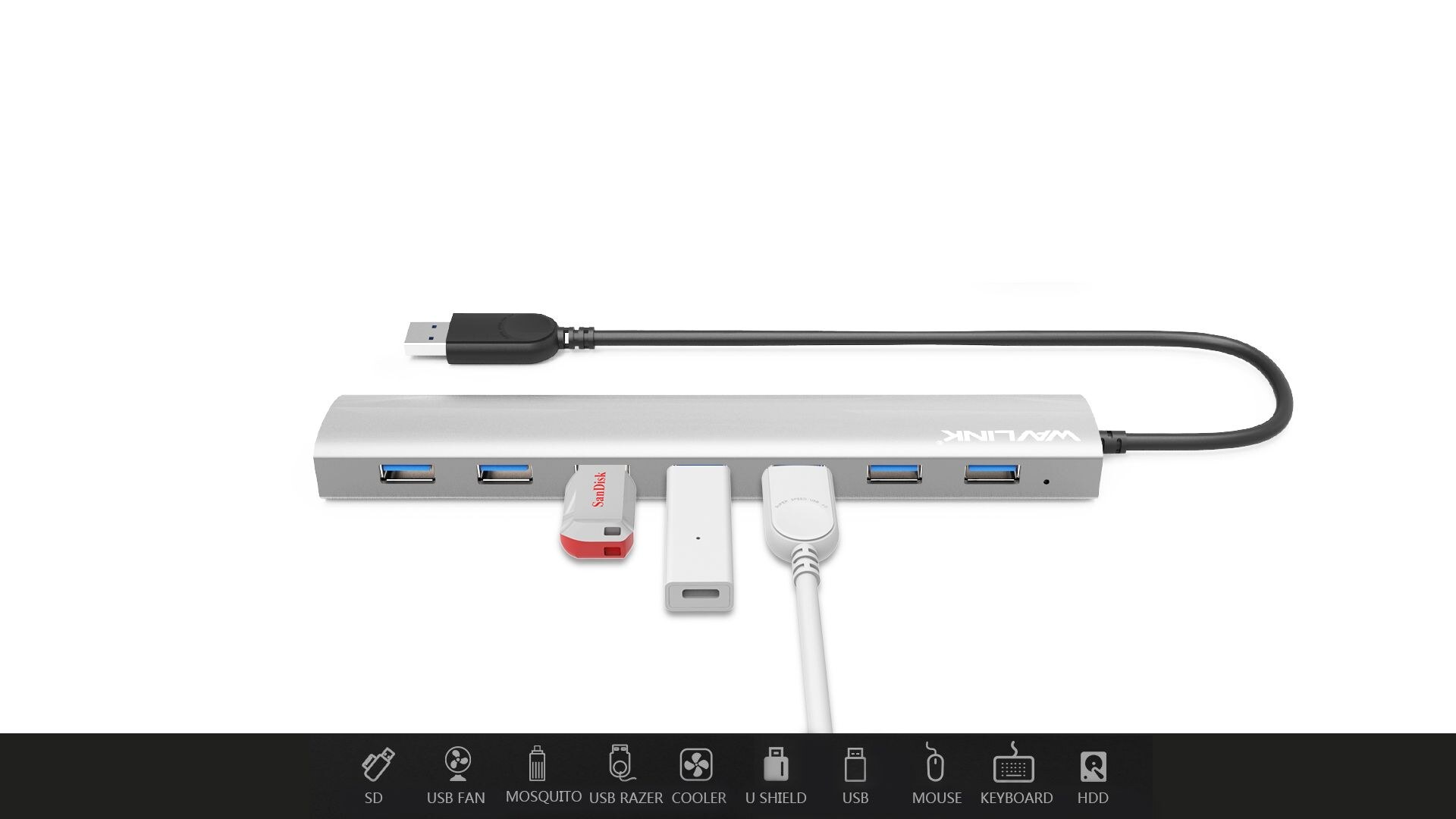 Wavlink UH3074 USB 3.0 hub, 7 portos, alumínium – kép 2