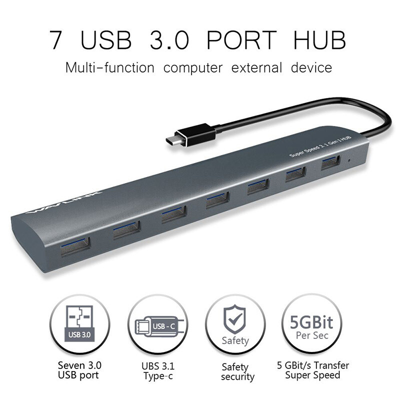 Wavlink UH3074C USB-C – 7 portos USB 3.0 hub, alumínium – kép 1