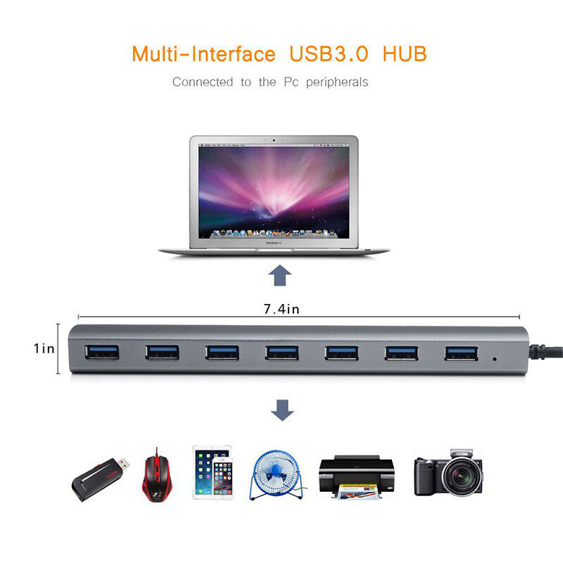Wavlink UH3074C USB-C – 7 portos USB 3.0 hub, alumínium – kép 4